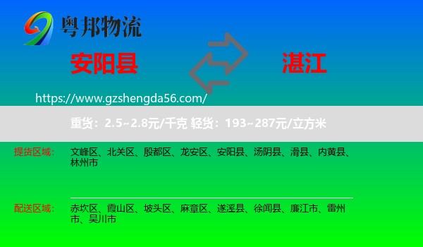 安阳县到湛江物流