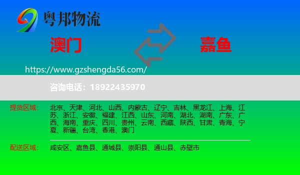 澳门到嘉鱼县物流专线