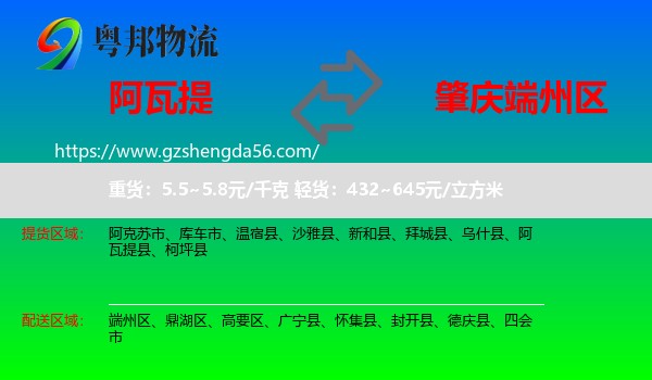 阿瓦提县到端州区物流专线