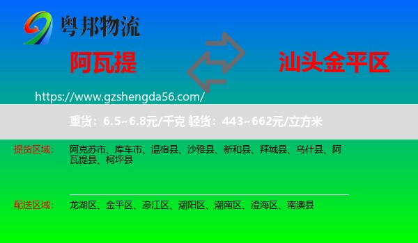 阿瓦提县到金平区物流专线
