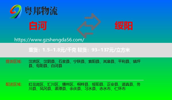 白河县到绥阳县物流专线