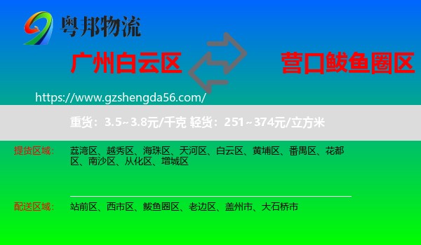 白云区到鲅鱼圈区物流专线