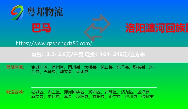 巴马县到瀍河回族区物流专线