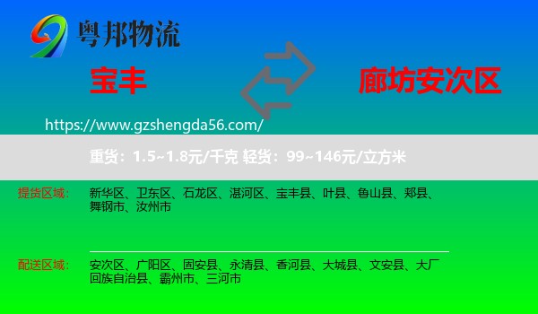 宝丰县到安次区物流专线