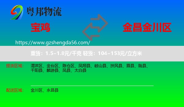 宝鸡到金川区物流专线