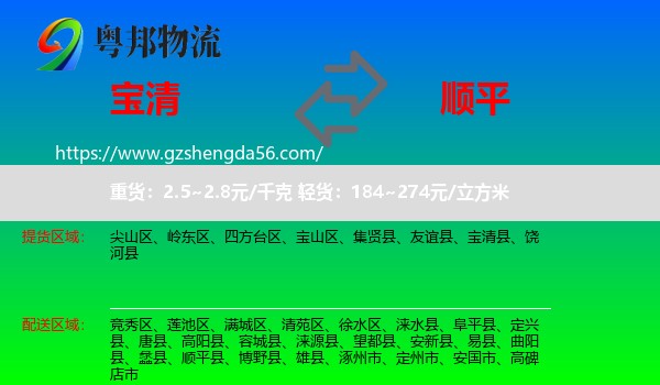 宝清县到顺平县物流专线