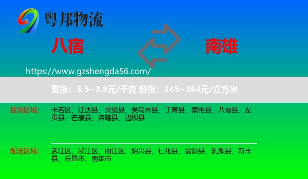 八宿县到南雄市物流专线
