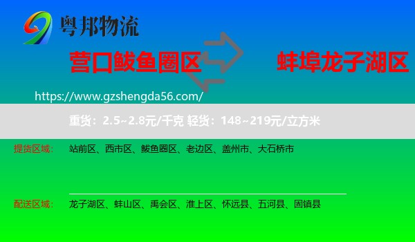 鲅鱼圈区到龙子湖区物流专线