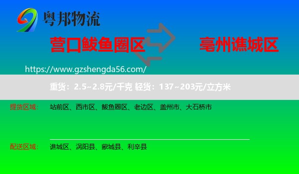 鲅鱼圈区到谯城区物流专线
