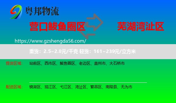 鲅鱼圈区到湾沚区物流专线