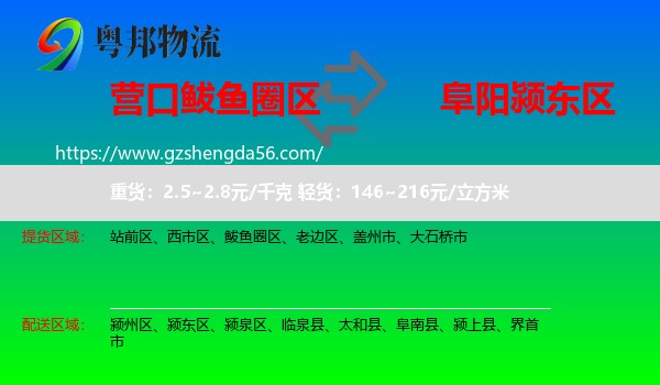 鲅鱼圈区到颍东区物流专线