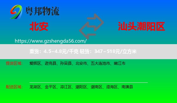 北安市到潮阳区物流专线