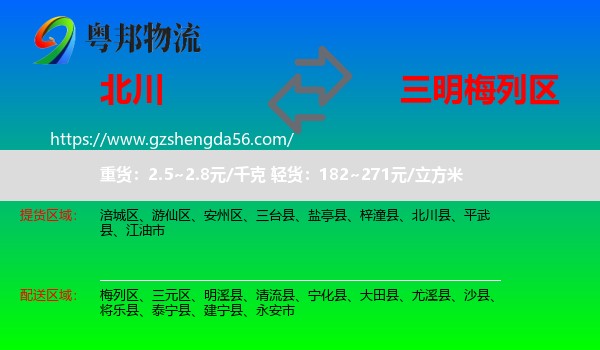 北川县到梅列区物流专线