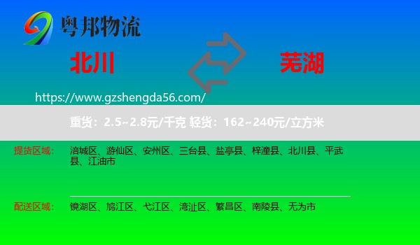 北川县到芜湖物流专线