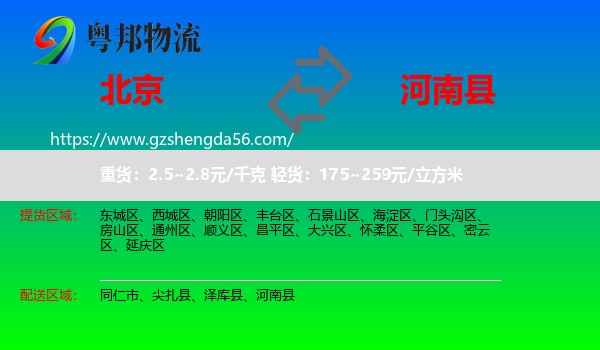 北京到河南县物流专线