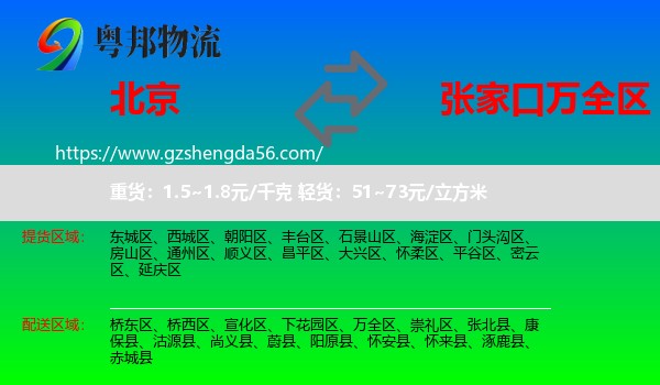 北京到万全区物流专线