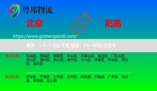 北京到阳高县物流专线