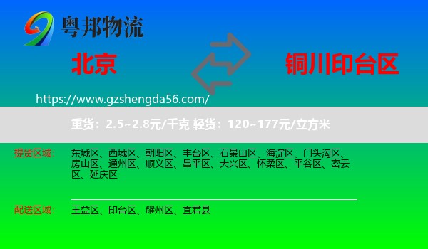 北京到印台区物流专线