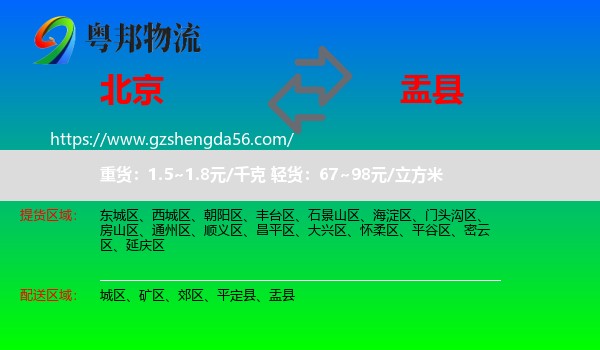 北京到盂县物流专线