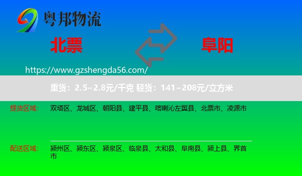 北票市到阜阳物流