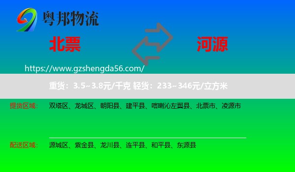 北票市到河源物流