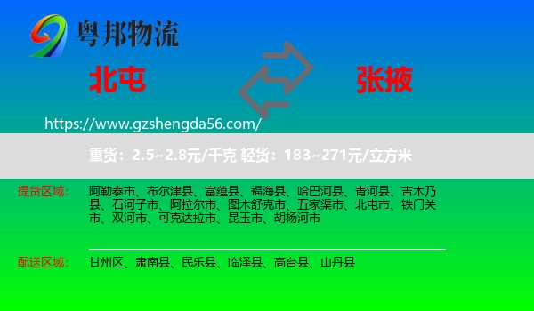 北屯市到张掖物流专线