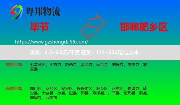 毕节到肥乡区物流专线