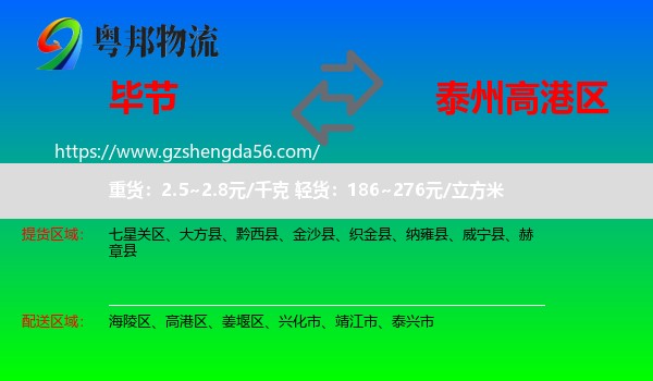 毕节到高港区物流专线