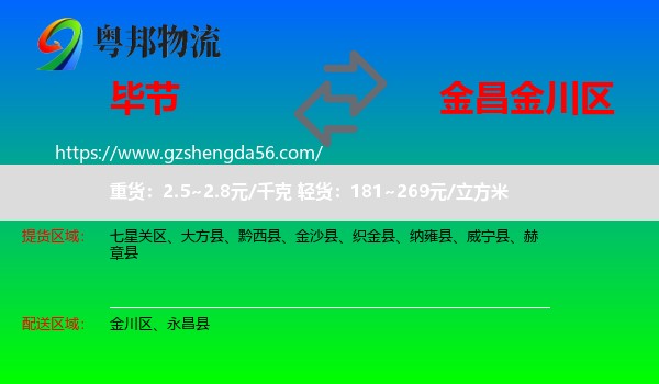 毕节到金川区物流专线