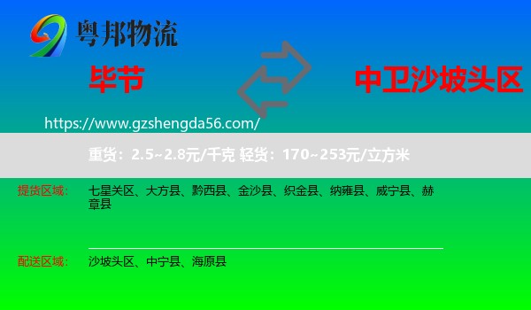 毕节到沙坡头区物流专线