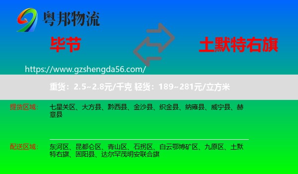 毕节到土默特右旗物流专线