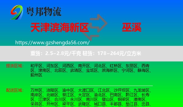 滨海新区到巫溪县物流专线
