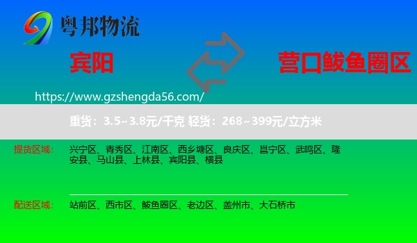 宾阳县到鲅鱼圈区物流专线