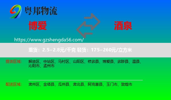 博爱县到酒泉物流