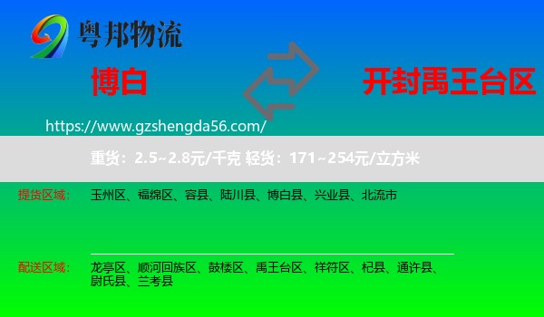 博白县到禹王台区物流专线