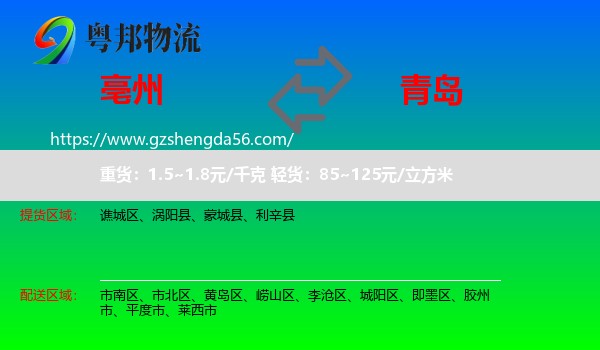 亳州到青岛物流专线
