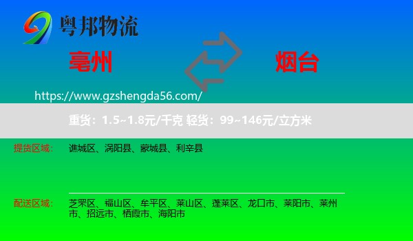 亳州到烟台物流专线