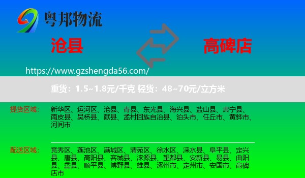 沧县到高碑店市物流专线