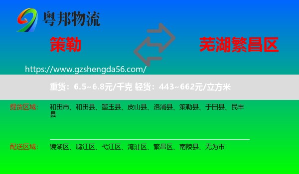 策勒县到繁昌区物流专线