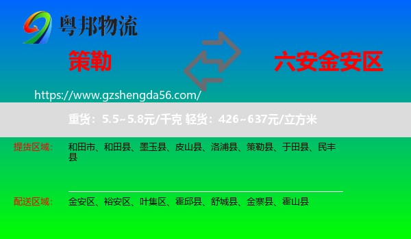 策勒县到金安区物流专线