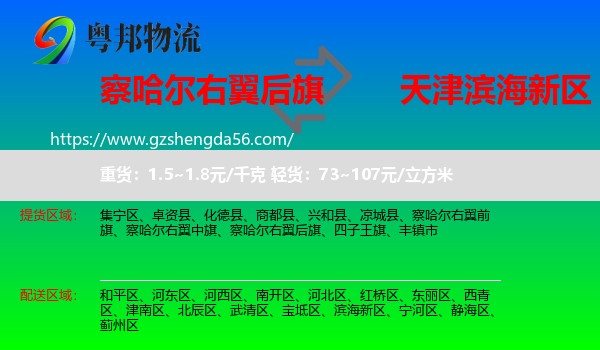 察哈尔右翼后旗到滨海新区物流专线