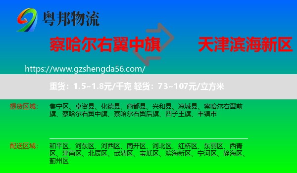 察哈尔右翼中旗到滨海新区物流专线