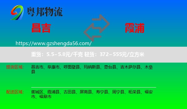 昌吉到霞浦县物流专线