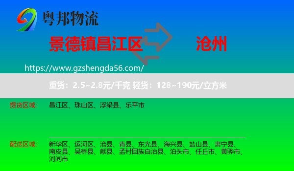 昌江区到沧州物流专线