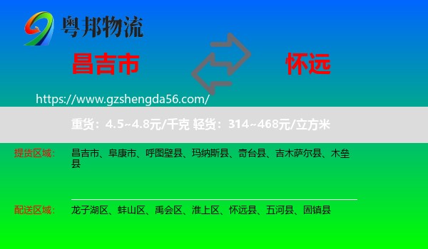 昌吉市到怀远县物流专线