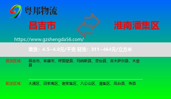 昌吉市到潘集区物流专线