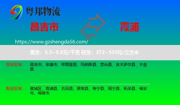 昌吉市到霞浦县物流专线