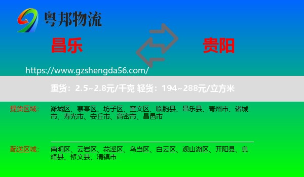 昌乐县到贵阳专线