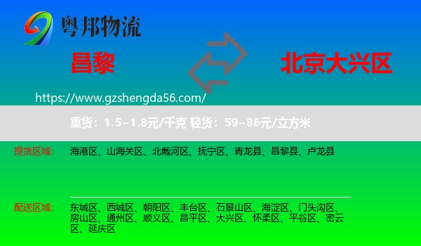 昌黎县到大兴区物流专线