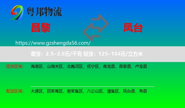 昌黎县到凤台县物流专线